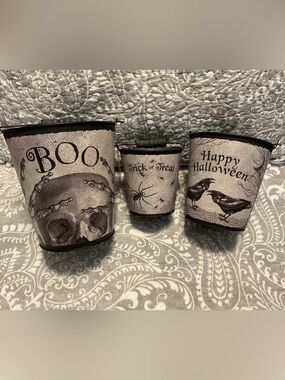 Retired Primitives by Kathy Vintage Spooky Image Nesting Halloween Bucket Trio